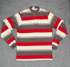 Vintage Campus Rugby Shirt Mens Medium Red Brown Beige Striped Long Sleeve USA